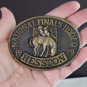 Vintage 1979 Hesston National Finals Rodeo NFR Belt Buckle Fifth Edition Brass